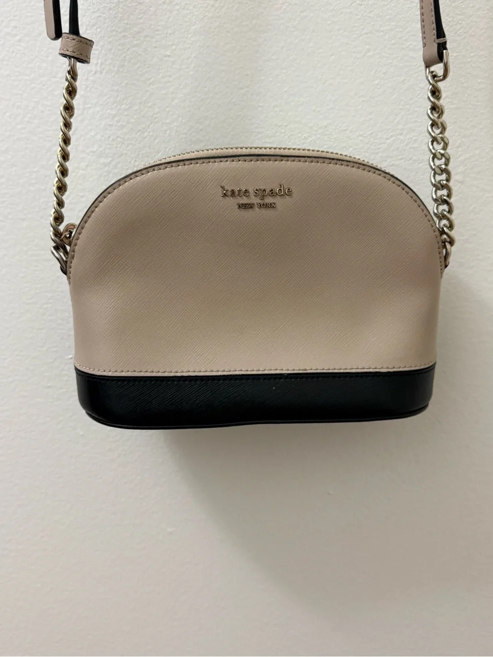 kate spade Two-Tone Beige and Black Dome Crossbody with Gold Chain